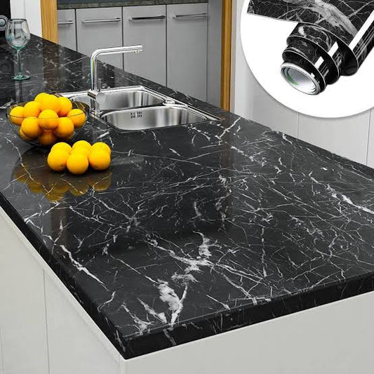 Self Adhesive Black Marble Sheet Sticker For Kitchen | Anti Oil And Heat Resistant Wallpaper (60*200)